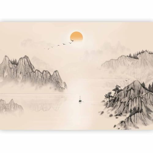 murando PREMIUM Papier peint Paysage Japon 300x210 cm Décoration Murale XXL Poster Tableaux Muraux Tapisserie Photo Fleuve Montagnes Oiseau Asie Nature c-A-10063-a-a