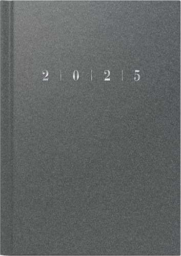 rido/idé Buchkalender Modell studioplan int. (2025), 2 Seiten = 1 Woche, 168 × 240 mm, 160 Seiten, Kunststoff-Einband Reflection, grau