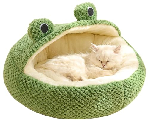 KemNet Rund Hundekissen, Weiches Bett für kleine Hunde und Katzen, Kleine Frosch-Haustiernest-Serie, Waschbar Hundekorb, Hausschuhe, Schlafsack für Zwergspitz, Kätzchen, Katzen, Hund, L Grün