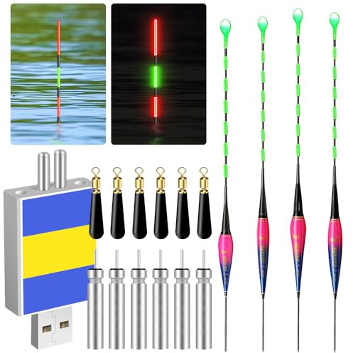 KUWUNG Led Posen Angeln Mit Bissanzeiger, 4 Stück Posen Angeln Smart Mit Gravity Sensing Und Metall Basis, Angel Zubehör Zum Angeln Am See, Fluss Oder Teich