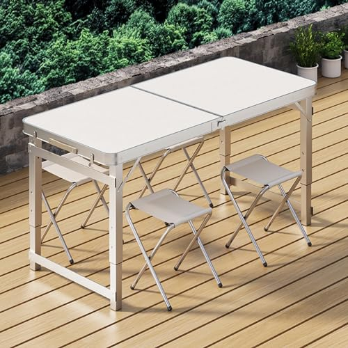 TRUNXUCL Tragbarer Campingtisch Klappbar mit Tragegriff, Faltbarer Outdoor Picknicktisch, 3 Fach Höhenverstellbar, Einfach Aufklappbar für Essen, Picknick und Party