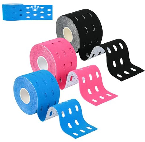 Kinesiotapes - Professionell Medizinisch Kinesiologie Tape Profi Physio Tape und Sporttape - Perforiertes Design (Schwarz+Blau+Pink)