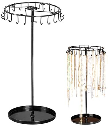 POHOVE Rotating Jewellery Stand, Necklace Stand, Jewellery Display Stand for Necklace Storage/Earring Storage, Jewelry Organizer with 23 Hooks, Black