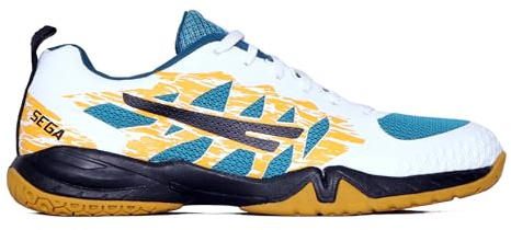 Sega RP24 Power Badminton Shoes Men Indoor and Outdoor Court Trainers. Non Marking Power Cushion Anti-Slip Breathable (White & Yellow, UK Footwear Size System, Adult, Men, Numeric, Medium, 9)