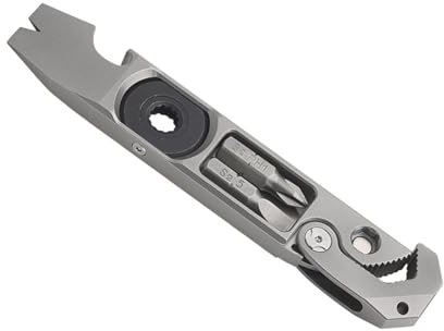HUANGENG Herramienta multifunción de aleación de metal para acampar al aire libre, abrebotellas, trinquetes, llave inglesa, extractor de clavos, llaveros