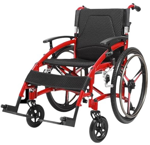 TT-YEC Outdoor-Reisewagensstuhl, Stoßdämpfende Faltrollstuhl, Selbstfahrender Sportrollstuhl Für Behinderte, Aluminiumlegierung Transport Rollstuhl, Doppelte Bremsen,A