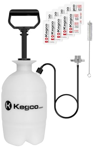 Kegco 1 Gallon Hand Pump Pressurized Kegerator Cleaning Kit w/No-Rinse Cleaner