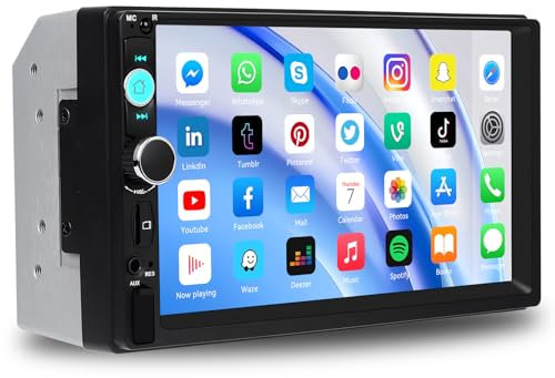 CAMECHO Double Din Car Stereo with Bluetooth, 7 inch Touch Screen Car Radio with Mirror link for Android/IOS FM Radio SWC EQ USB AUX TF Input, Car Multimedia Player, 2 Din Head Unit