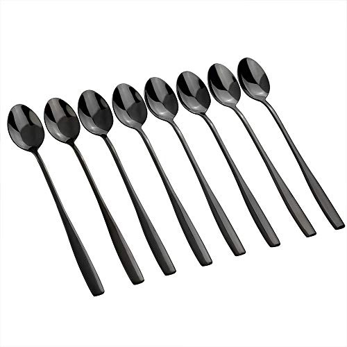 Teyyvn Black Coffee Stirring Spoons Set, Long Handle Mixing Spoons, 8-Piece | 7.5 Inches, Stainless Steel Iced Tea Spoon, Long Handle Stirring Spoon, for cold drinks, milkshake and coffee stirring
