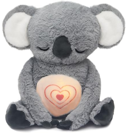 IUTOYYE Schlummer Koala mit Atembewegung, Beruhigendes Koalabär Kuscheltier, Schlummer Koala Plüschtier Herzschlag Musik und Rhythmischem Atmen für Kinder Erwachsene