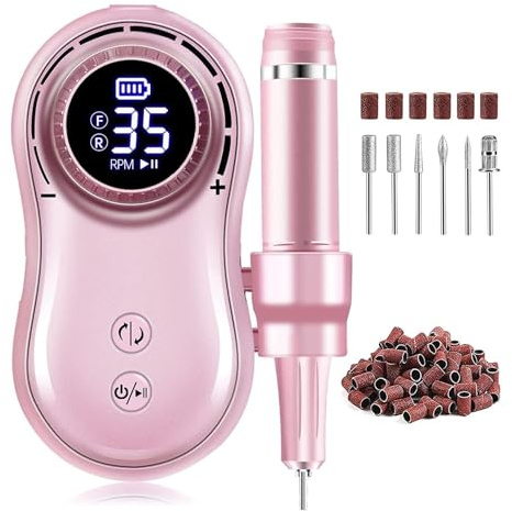 ZKLGS Torno para Uñas Taladro de uñas de 35000RPM, Pantalla LCD, Maestro de uñas Recargable for manicura, Taladro de uñas portátil, Herramientas de fresadora
