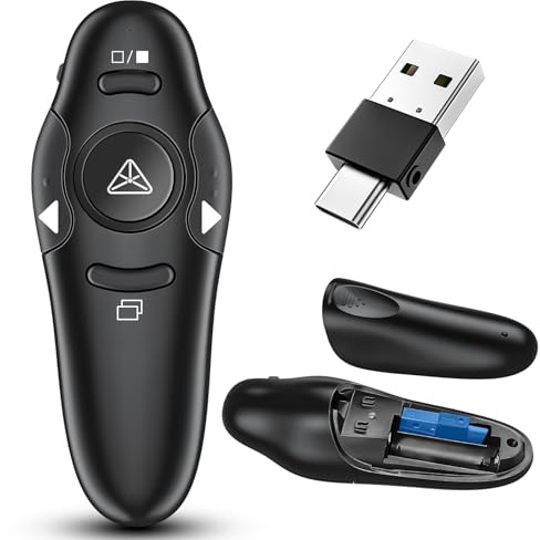 ZRZLMVP Presenter mit Laserpointer - 2,4 GHz Wireless Pointer für Präsentationen, USB & Type C Powerpoint Fernbedienung, Präsentationsfernbedienung für PowerPoint/Windows/Mac/Keynote/Google Slides