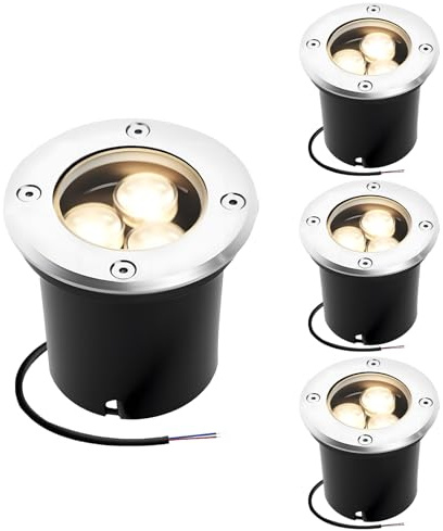 Gevvnss 8cm Buried Lights,IP67 Waterproof Warm White Buried Landscape Lamp Ground Lamp for Garden,Outdoor Lighting 95-265v(4Pack,3W)