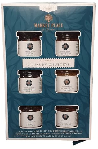 Luxury Chutney Selection Box Pack of 6 Assorted Flavours Tomato Onion Pickle Sweet & Spicy Condiments Tasting Set for Dining Entertaining Cheese Board Snacks Parties Hampers