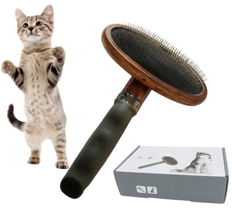 Holz Katzenbürste & Hundebürste - Sanfte Entwirrbürste mit Anti-Rutsch Griff, Entfernt Verknotungen und Unterwolle, Haarbürste für Langhaar & Kurzhaar Hunde und Katzen