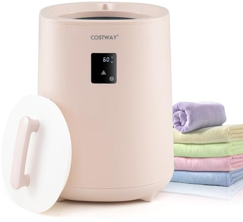COSTWAY Towel Warmer Bucket, 18L Large Luxury Electric Towel Heater with LED Display, Auto Shut Off & Fragrance Holder, Bathroom Spa Hot Heated Oversized Towels Bucket for Bathrobes Blankets (Pink)
