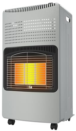 FIVMEN Gasheizung für Innenräume 4200W Keramik Gasheizer Heizstrahler 3 Heizstufen Gas Heizung Gasofen Gasheizgerät inkl. Griff, Rad & Gasschlauch bis 12 kg, Grau
