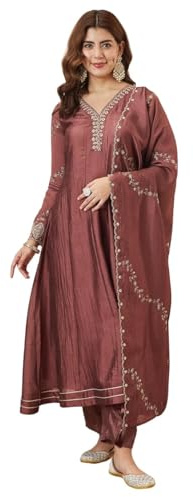 DREAMANGEL FASHION Womens Silk Kurta Set Traditional Anarkali Kurta with Pant and Matching Dupatta (US, Alpha, Small, Regular, Regular, Berry Red)
