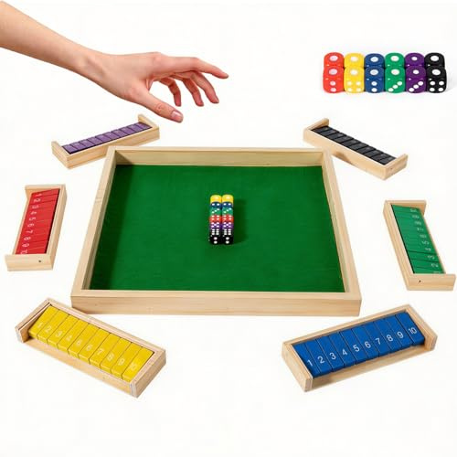 ZHITENG Shut the Box 6 Spieler, Bunt Klappbrett mit 12 Würfe Würfelspiele