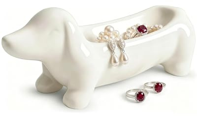 Ceeyoll Bandejas Decorativas Blanco Cerámica Bandeja Para Guardar Joyas Diseño De Perro Salchicha Pieza Decorativa Adecuada Para Guardar Anillos Pendientes Broches Y Otras Joyas.