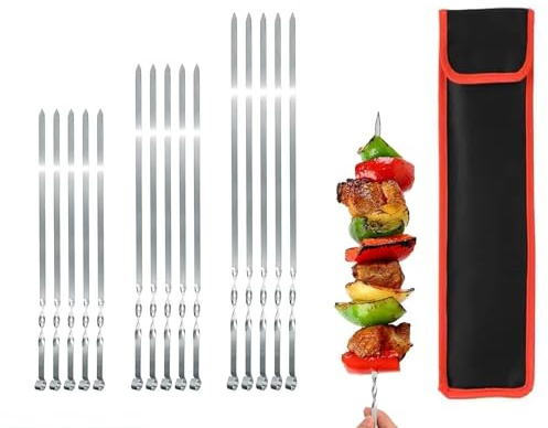 GMMH Grillspett, shish kebab, av rostfritt stål, grillspett, köttspett, kebab, grilltillbehör för mangal, grillbestick
