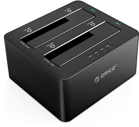 ORICO USB 3.0 zu SATA Offline Klon Festplatten Dockingstation, Dualschacht Festplattengehäuse für 2,5 und 3,5 Zoll SATA HDD / SSD bis zu 2X 18TB mit 12V 3A Netzteil (6629US3)