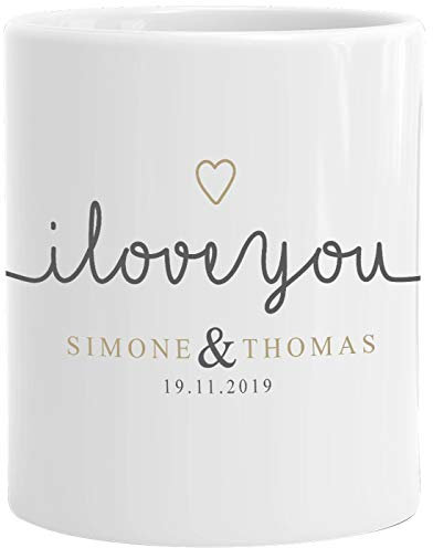 SpecialMe® personalisierte Kaffeetasse I love you Tasse individuelle Liebes-Geschenke mit Namen und Datum anpassbar weiß Keramik-Tasse