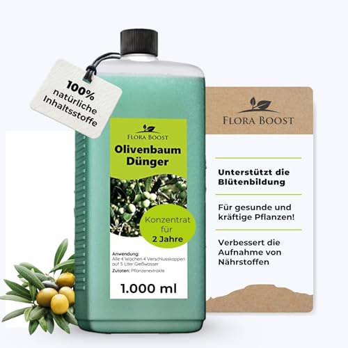 Flora Boost Olivenbaum Dünger 1L, Flüssigdünger mit Langzeitwirkung | 100% natürlicher Pflanzendünger für bis zu 200L Gießwasser. Langzeitdünger für verbesserte Blütenbildung