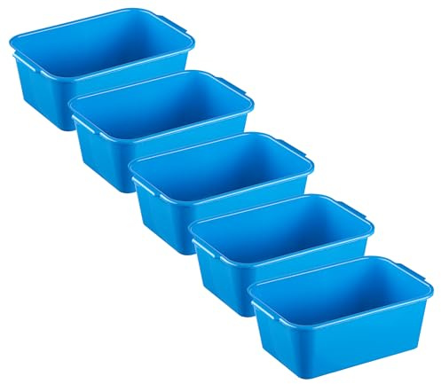 MiraHome Kunststoffwanne 5er Set 4L Blau – Universal einsetzbare Wanne aus BPA-freiem Kunststoff – Stapelbare Plastikwanne zur Aufbewahrung – Praktische Haushaltswanne – 28x20x11 cm