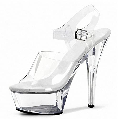 HYDgfiuf Frauen 15CM Stiletto High Heels Transparente Plateau Sandalen Sexy Stripper Club Pole Dance Hochzeitskleid Party Schuhe Große Größe 35-46