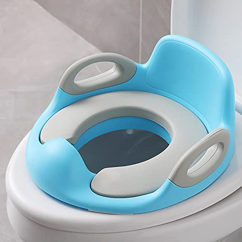 UISEBRT Kinder Toilettensitz WC Sitz Töpfchen Training Sitze Anti-Rutsch Toilettentrainer mit Spritzschutz, Griffe und Rückenlehne universeller Kloaufsatz für Kleinkinder und Kinder 1-8 Jahre, Blau