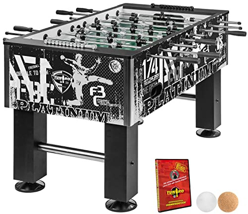 TUNIRO Tischkicker Basic/Pro, vormontiert, 4 Dekorvarianten, schadstoffgeprüft, inkl. DVD + Bälle, Kicker-Tisch Tischfussball