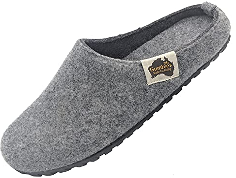 Gumbies Outback Slipper Grey-Charcoal mit Nagellack Pale Grey| Hausschuhe | Winter | Pantoffeln | Filzpantoffeln Damen/Herren | rutschfeste Sohle | Puschen Damen/Herren| Schuhgröße/Größe 36-46