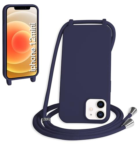 WenBaby Handykette für iPhone 12 Mini Hülle mit Band,Handyhülle mit Schnur zum Umhängen Silikon Seil Necklace Schutzhülle mit Kordel Tasche Case TPU Bumper für iPhone 12 Mini- Dunkelgrün