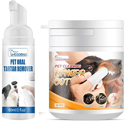 Kit Dentaire avec Tampons de Nettoyage Brosse a Dent Chien et Dentifrice, Soin des dents pour Chien et Chat - Dentifrice pour Chien Anti Tartre et Mauvaise Haleine, Doigtiers de Soins Dentaires