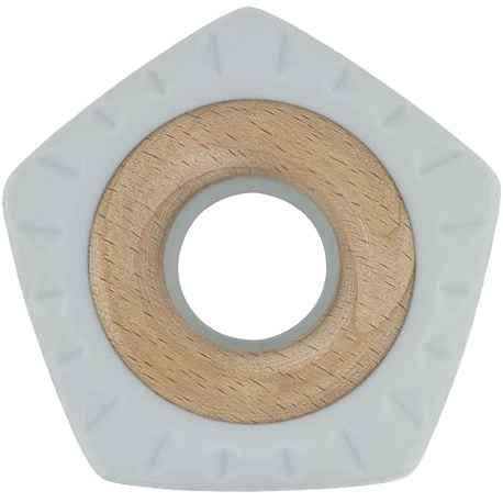 Dentistar Pentastar - Baby Teether Made of Silicone and Wood - Teething Aid for Babies from 3 Months - BPA-Free - Green