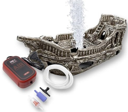 ZooPaul Sprudel Set Keramik Deko und Pumpe + Zubehör Dekoration Aquarium Terrarium XL Schiff Schiffswrack