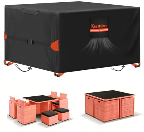 Kovshuiwe 150x90x75cm Copertura per mobili da giardino, impermeabile, copertura per tavolo da patio in tessuto Oxford 420D, copertura per mobili in rattan, antivento, anti-UV, per patio, esterni