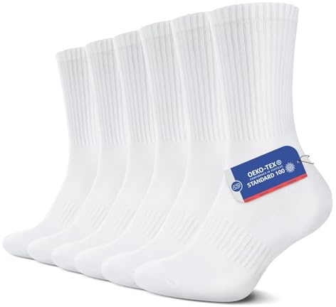 YouShow 6 Pares Calcetines Blanco Deporte Largos Hombre Calcetines Deportivos Antiampollas Altos Antisudor Antideslizantes Transpirable Algodón Para Running Senderismo Trekking Ciclismo 43-46