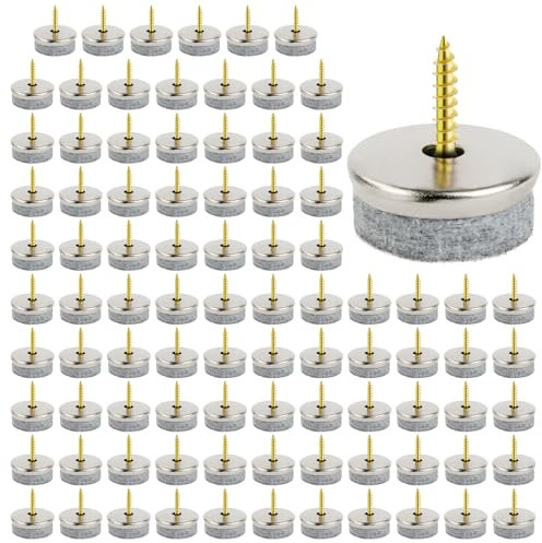 Flintronic 90 Piezas Protectores Patas Sillas Fieltro, Deslizadores de Fieltro con Mejorado Tornillos, 28 MM Redondo Almohadillas de Fielt-ro Tornillo, con Fielt-ro Grosor Y Borde De Metal, Gris