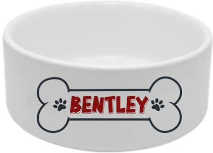 Personalised Name With Bone Design, Ceramic 18.5cm x 8cm Pet Bowl, Feeding/Water Dog Bowl.