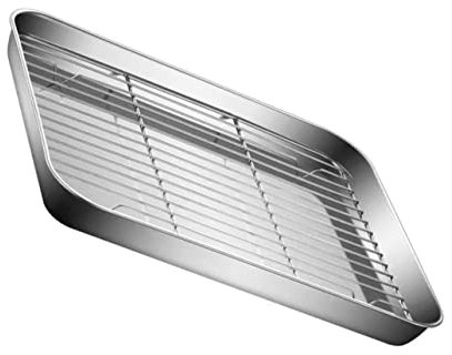 DUDSME Japanese Style Stainless Steel Baking Tray Set Nonstick Baking Pan with Removable Cooling Rack Dishwasher Safe Oven Trays for Bread Biscuits Meat Cooking Mirror Finish Kitchen