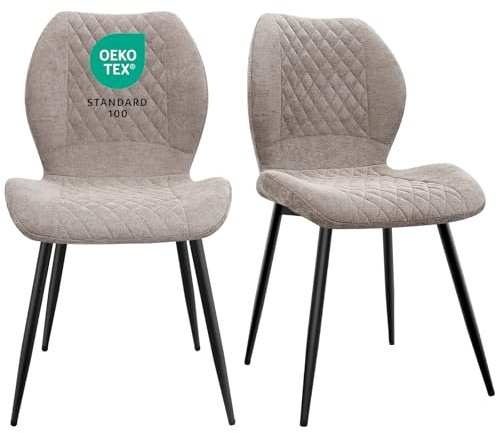 JIJIAN Esszimmerstühle 2er Set, Stühle Esszimmer, Küchenstühle | Wohnzimmer Essstühle, Gepolsterte Stühle, Ergonomisch Gestaltete Leinenstühle für Esszimmer, Küche, Schlafzimmer, Braun