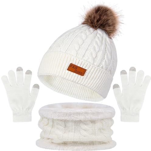 PORUPAEL Ensemble de bonnet, écharpe et gants pour adultes, ensemble de bonnet, écharpe et gants d'hiver chaud pour femmes et hommes avec bonnet en tricot doublé, gants d'hiver et écharpe en tube