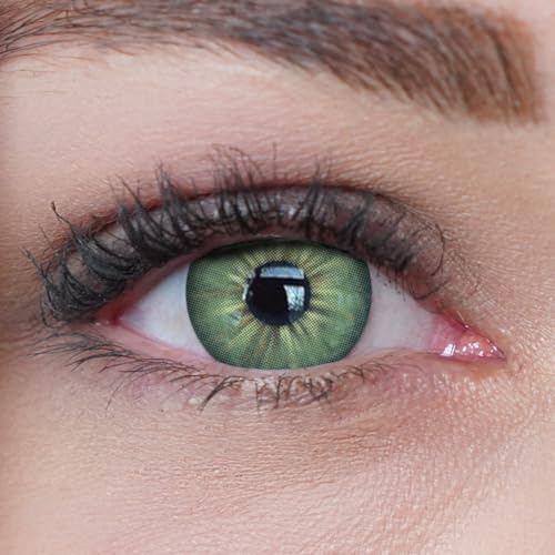 Kontaktlinsen farbig grün ohne Stärke stark deckend Charmiga Ada Green | Natürliche Jahreslinsen 2 Stück mit Behälter, weiche Farblinsen 0.00 Dioptrien, 14.20 mm mit Rand