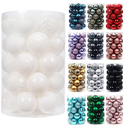 34 Pièces Boules de Noël 4cm 6cm Boule de Noël Ornements Peints en Couleur et étincelants Décoration Sapin de Noël (Blanc, 4 cm)