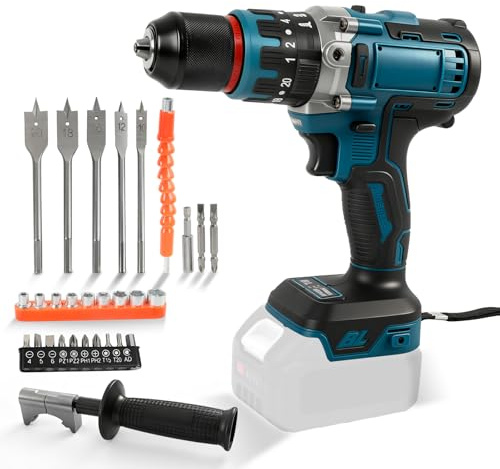 80 Nm borstlös sladdlös hammarborr kompatibel med Makita 18 V batteri, 1/2 tum hammarborr, 2 100 varv/min, 20 vridmomentsnivåer, 3 funktioner, elektrisk slagskruvdragare.