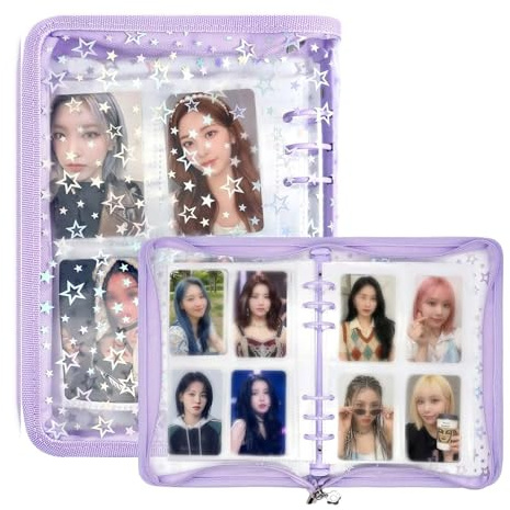 A5 Photocard Binder with 40 Pack 4-Pocket Inner Pages,6 Ring Sticker Organizer Binder,Reusable Collecting Stickers Storage Book with 320 Pockets for Organizing Photo,Trading,Game Card Collection