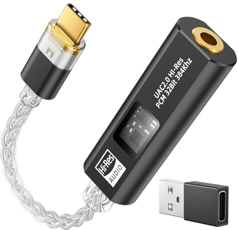 MoKo Adaptateur Audio USB-C vers 3,5mm, DAC Câble Type-C vers Aux Jack | Double DAC CX31993 MAX97220, Amplificateur HiFi Intégré, 32bit/384KHz Hi-Res, Contrôle en Ligne, Pour iPhone iPad Switch PS5