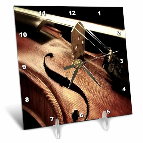 3dRose 6x6 Desk Clock - Image of Violin Macro Photo Music